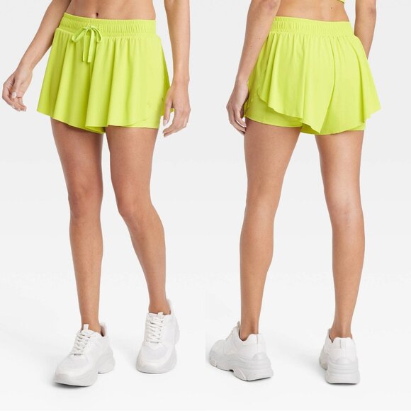 Small - Womens Double Layer Run Shorts 2.5" - JoyLab - Acidic Yellow - Picture 1 of 6